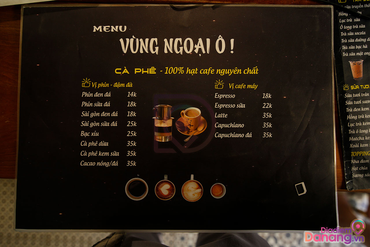 Menu đồ uống cafe tại quán.