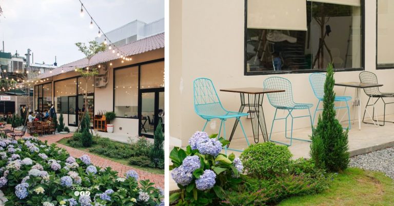 Góc cà phê ranh mát ngập tràn hoa cẩm tú cầm giữa phố